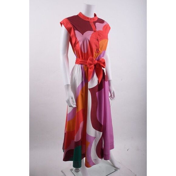 ETRO Milano Women Midi Shirt Dress Multicolor Paisley Wave SZ 38 US 2 Pocket NWT - Picture 2 of 6